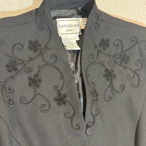 KARIN STEVENS EMERALD BLACK SET PANT SUIT FLOWERS VINTAGE SLEEVE SIZE 8 P NWT - Picture 7 of 12